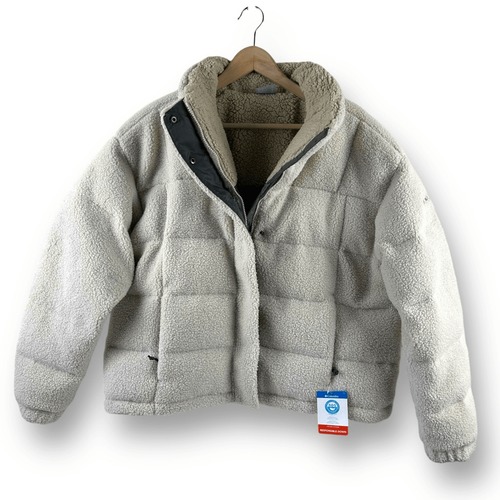 Columbia Women's Xl Quilted Sherpa Down Puffer Jacket Beige Cream Comfy Cozy New